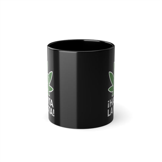 HASHTA LA VISTA - Cannabis and Coffee Lover's Cup, Victory Style, Black Coffee Mug, 11oz, 330ml, Office Supplies, Funny Gift, Uniquely Designed by The Hasha